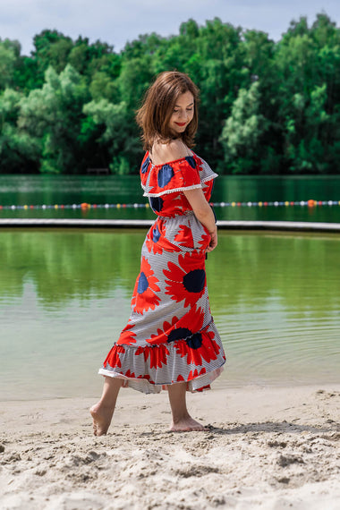 Moeder dochter  jurk - twinning jurk - strandjurk mama & me matching summer dresses by Just Like Mommy'z - red off shoulder