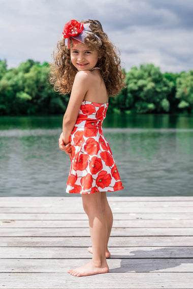 Moeder dochter jurk - matching kleding - twinning jurken - zomer feestjurkje - mother daughter dresses by Just Like Mommy'z - red poppy - strapless twinning set