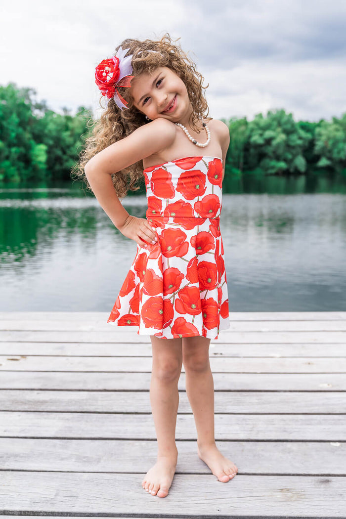 Moeder dochter jurk - matching kleding - twinning jurken - zomer party jurkje - mother daughter dresses by Just Like Mommy'z - red poppy - strapless twinning set