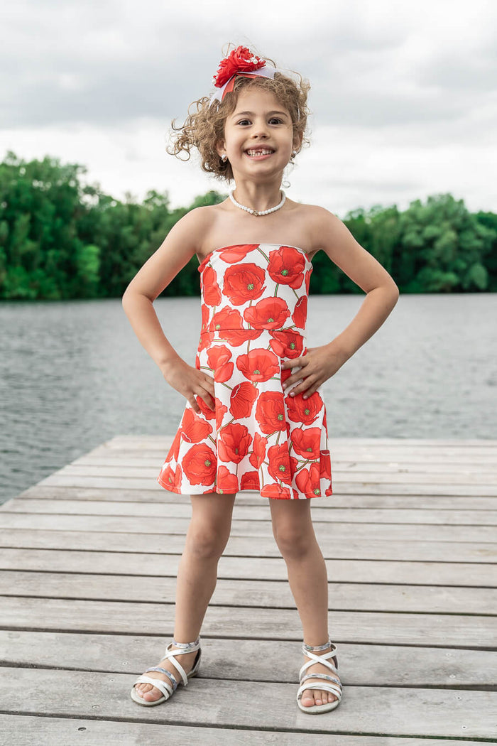 Moeder dochter jurken - matching kleding - twinning jurken - zomer feestjurk - mother daughter dresses by Just Like Mommy'z - red poppy - strapless twinning set