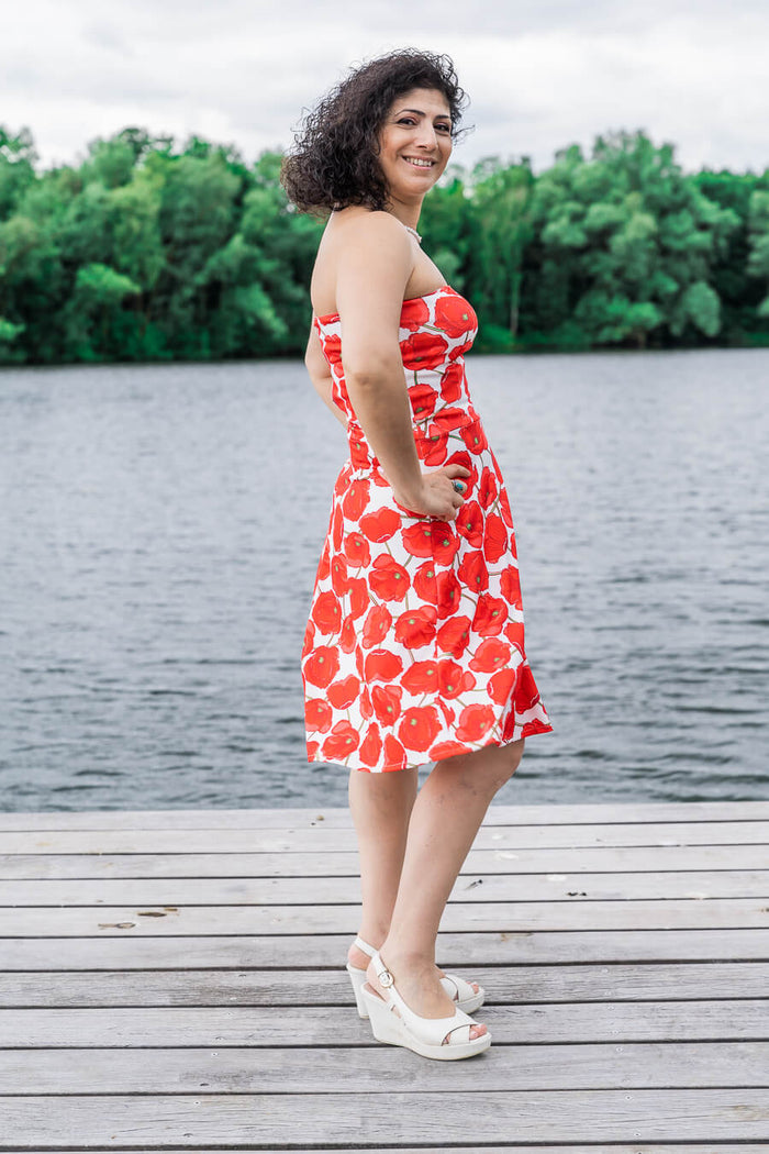 Moeder dochter jurken - matching kleding - twinning jurken - zomer feestjurken - mother daughter dresses by Just Like Mommy'z - red poppy - strapless twinning dress