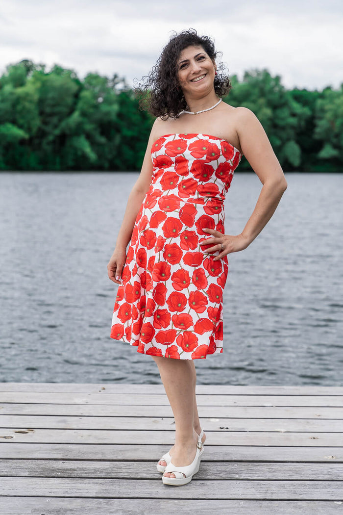 Moeder dochter jurk - matching kleding - twinning jurken - zomer feestjurken - mother daughter dresses by Just Like Mommy'z - red poppy - strapless twinning set