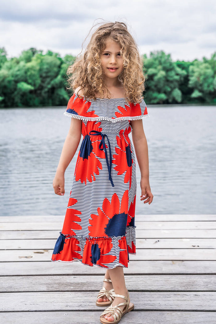 Moeder dochter kleding - twinning jurken - zomer moeder dochter jurk - mama & me summer twinning dress by Just Like Mommy'z - red maxi off shoulder- Mine Me outfit