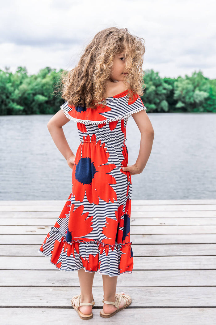 Moeder dochter kleding - twinning jurken - zomer moeder dochter jurk - mama & me summer twinning dress by Just Like Mommy'z - red maxi off shoulder- Mine Me outfit