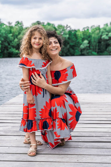 Moeder dochter jurken - matching kleding - twinning set - zomer jurken - mama & me summer dress by Just Like Mommy'z - red off the shoulder maxi