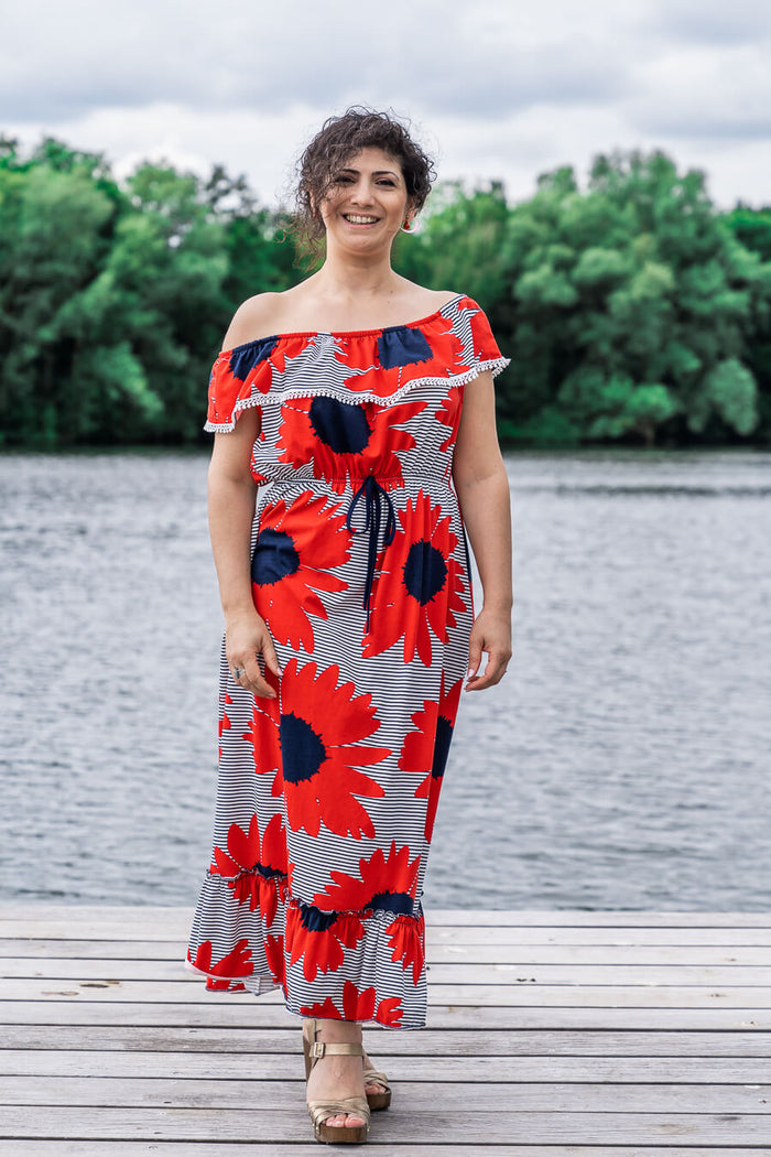 Moeder dochter jurk - twinning jurk - zomer jurk mama & me matching summer dresses by Just Like Mommy'z - red off shoulder